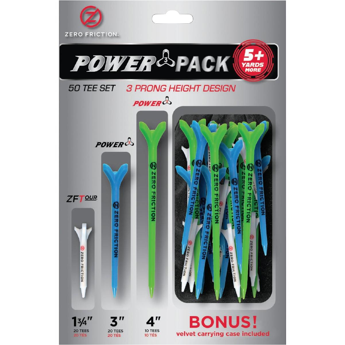 Zero Friction Power 3 Pack Golf Tee Set (50-Pack)