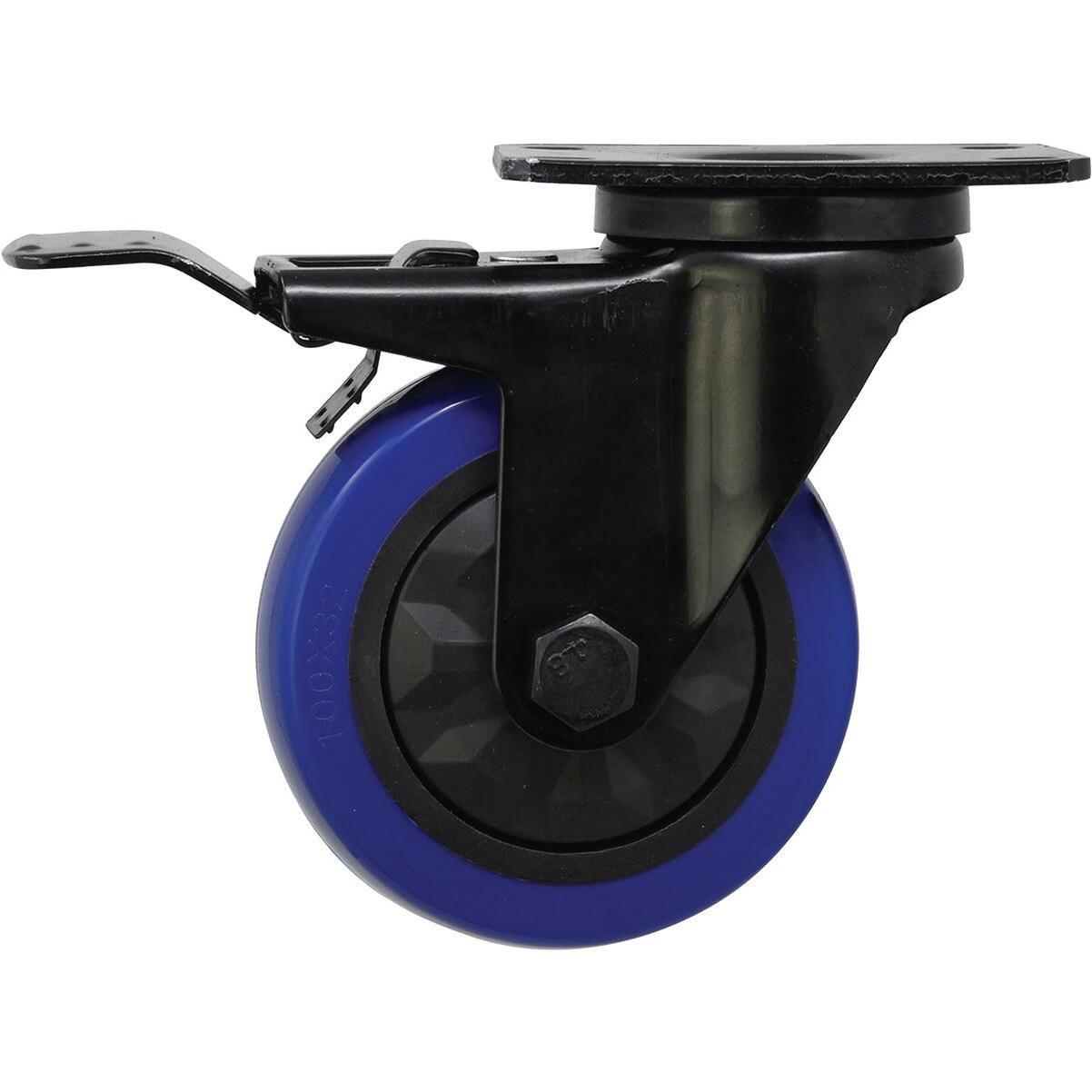 Shepherd Hardware 4 In. Blue Diamond TPU Swivel Plater Caster with Brake