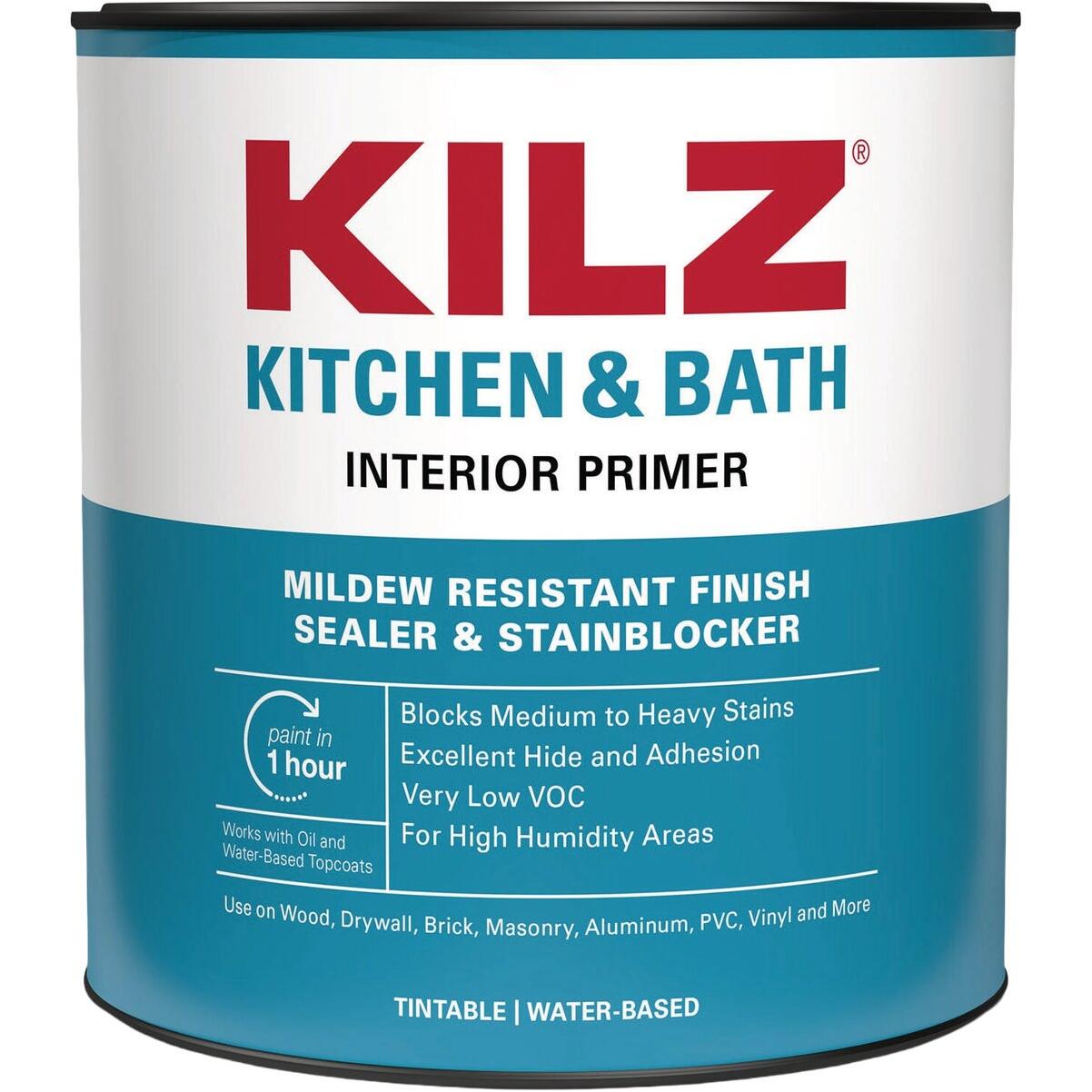 KILZ Kitchen & Bath Mildew-Resistant Water-Based Interior Primer, 1 Qt.