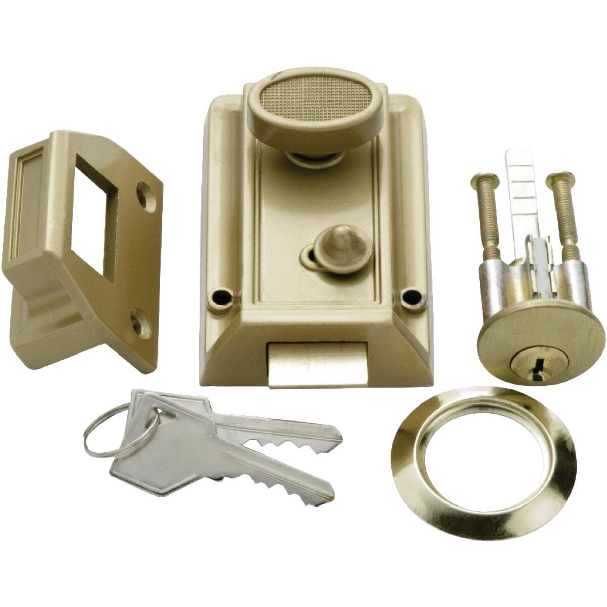 First Watch Security Brass Night Latch with Locking Cylinder