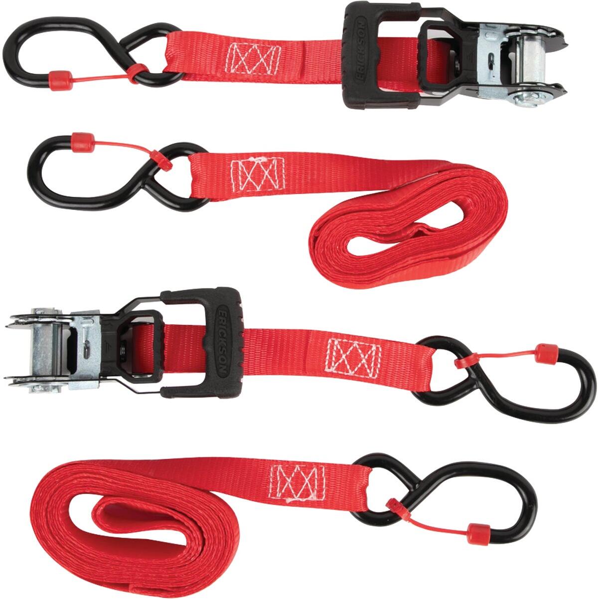 Erickson 1 In. x 12 Ft. 1500 Lb. Rubber Handle Ratchet Tie-Down with Cap Lock Hooks (2-Pack)