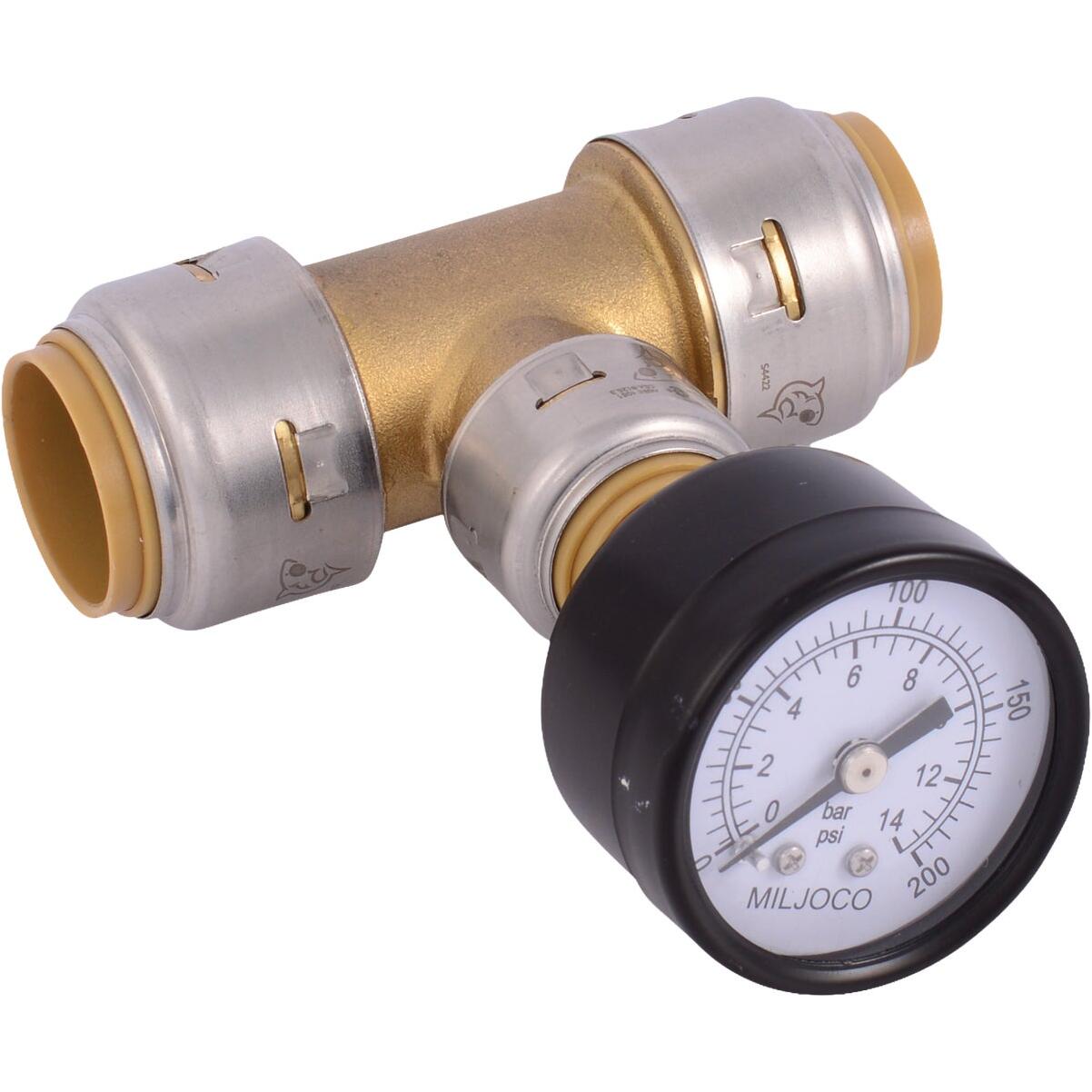 SharkBite 3/4 In. Push-to-Connect Pressure-Gauge Brass Tee