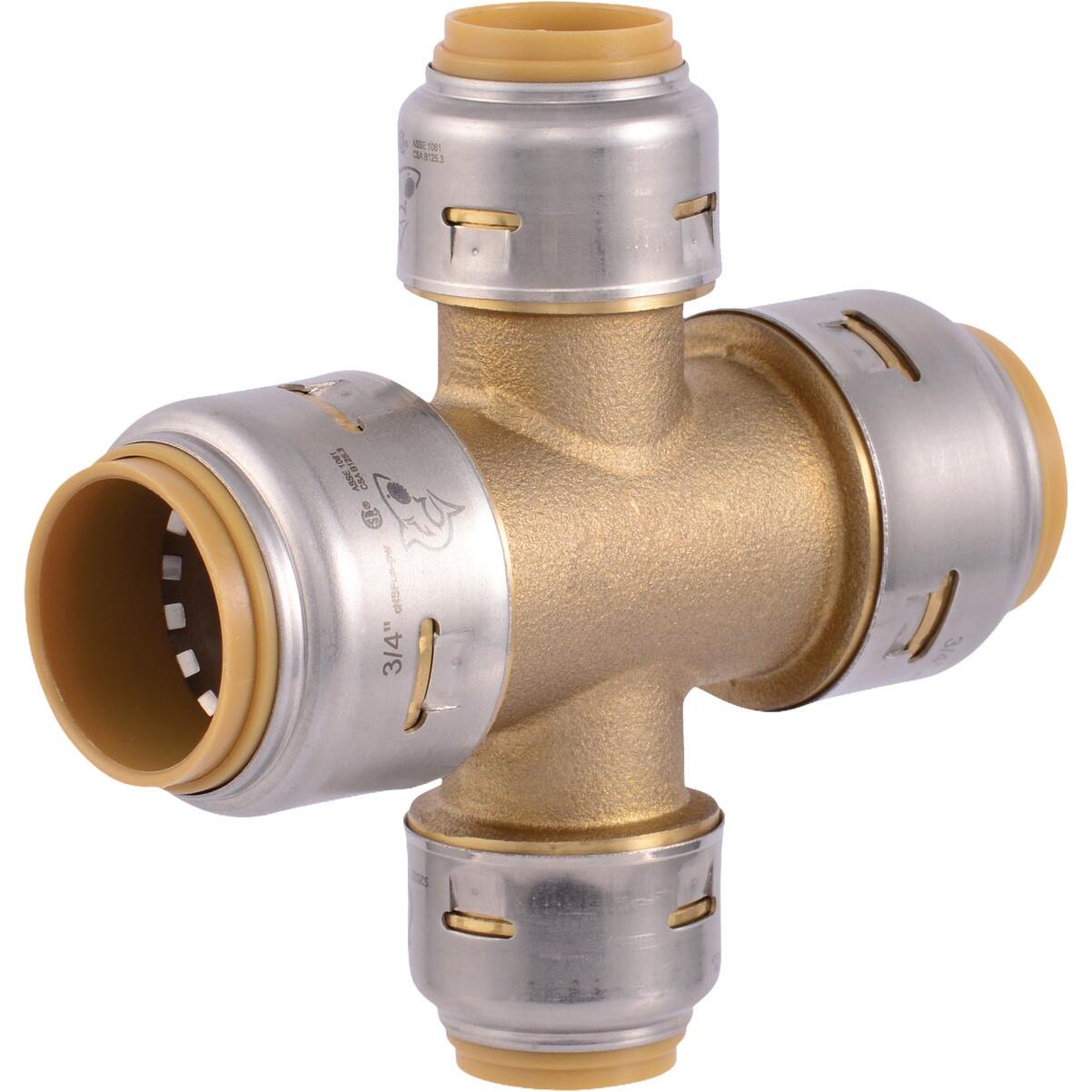 SharkBite 3/4 In. x 3/4 In. x 1/2 In. x 1/2 In. Push-to-Connect Brass Cross Tee Fitting