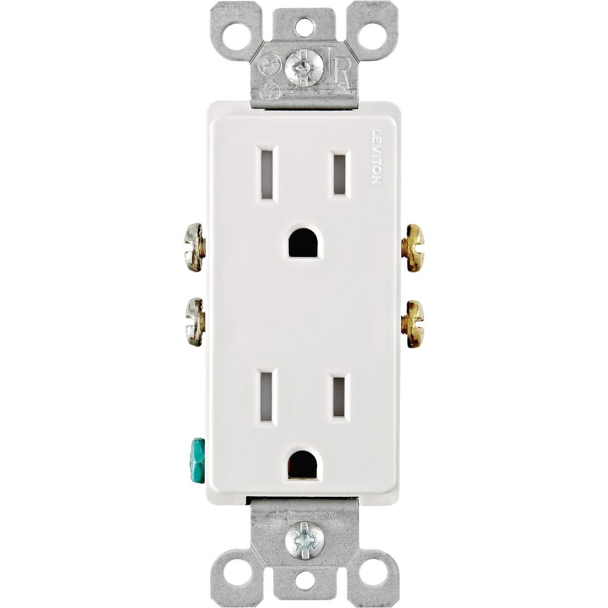 Leviton Decora 15A White Tamper Resistant Residential Grade 5-15R Duplex Outlet