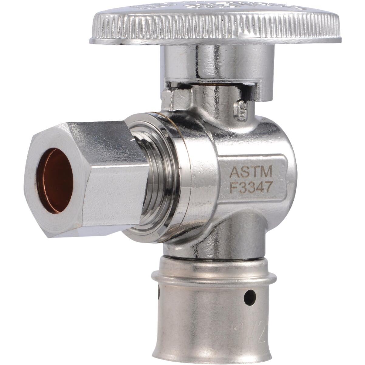 SharkBite 1/2 In. PEX Press x 3/8 In. OD Brass Angle Stop