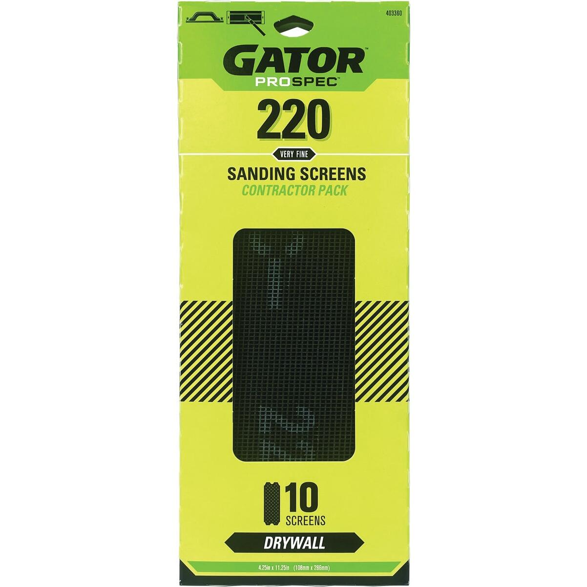 Gator 4-1/4 In. x 11-1/4 In. 220-Grit Drywall Sanding Screen (10-Pack)