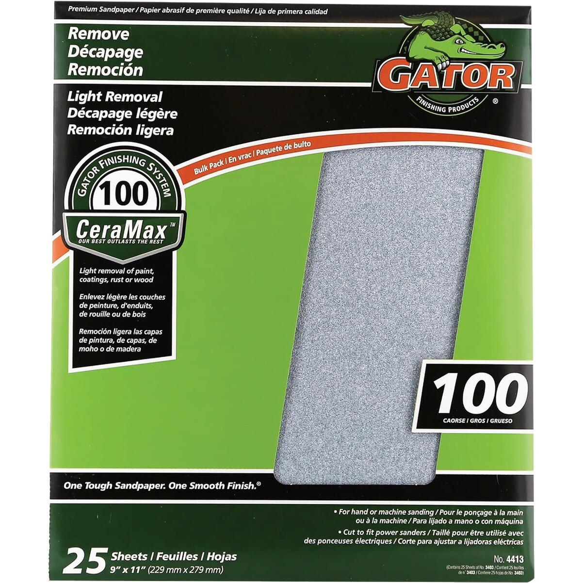 GatorGrit 9 In. x 11 In. Coarse 100-Grit Premium Ceramic Sandpaper (25-Pack)