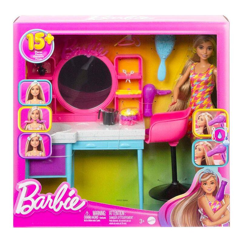 Barbie Doll and Hair Salon Playset, Color-Change Hair