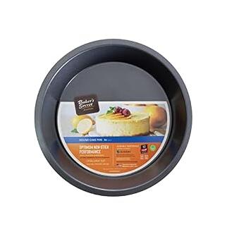 Baker's Secret Round Pan Cake Pan, 9.5" Carbon Steel Cake Pan with Premium Food-Grade Nonstick Coating for Easy Release, Round Baking Cake Pan Bakeware Accessories - Essentials Collection (B09J82ZYYP)