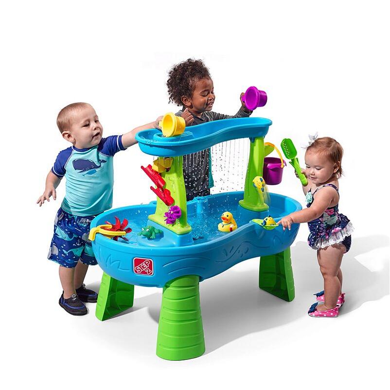 Step2 Rain Showers Splash Pond Blue Plastic Water Table for Toddlers with Waterfall Tray