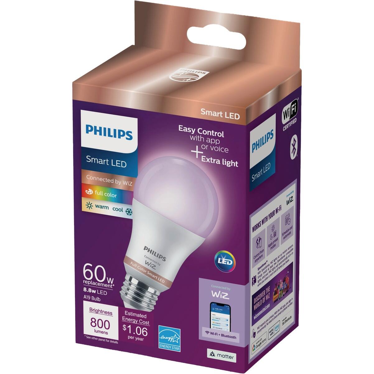 Philips Smart LED 60W Equivalent Frosted Tunable A19 Medium Base Light Bulb