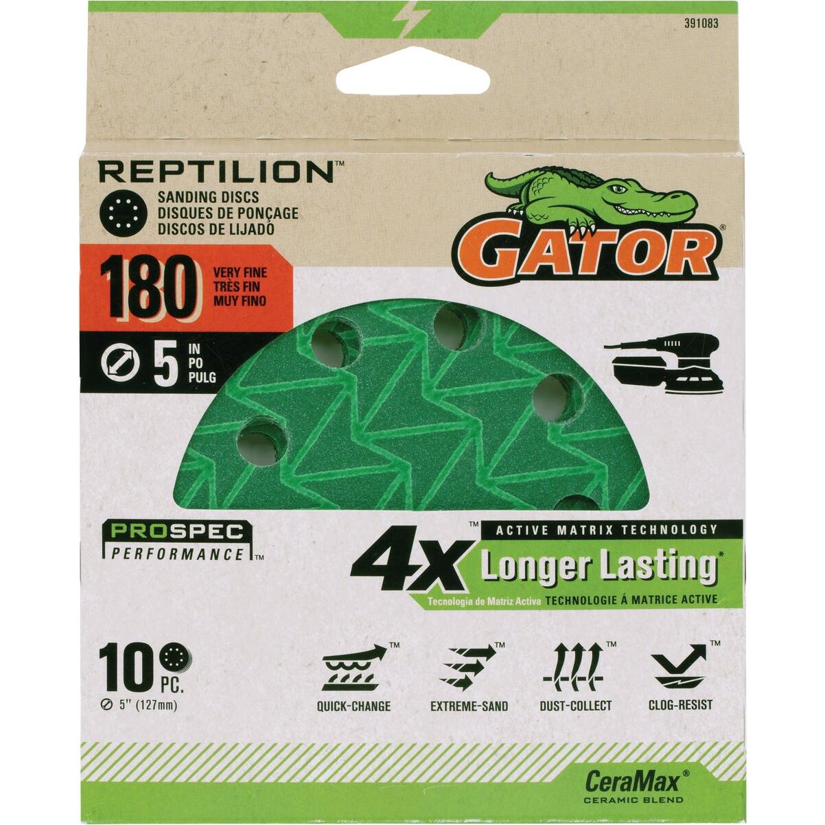 Gator Reptilian 5 In. 8-Hole 220-Grit Sanding Disc (10-Pack)
