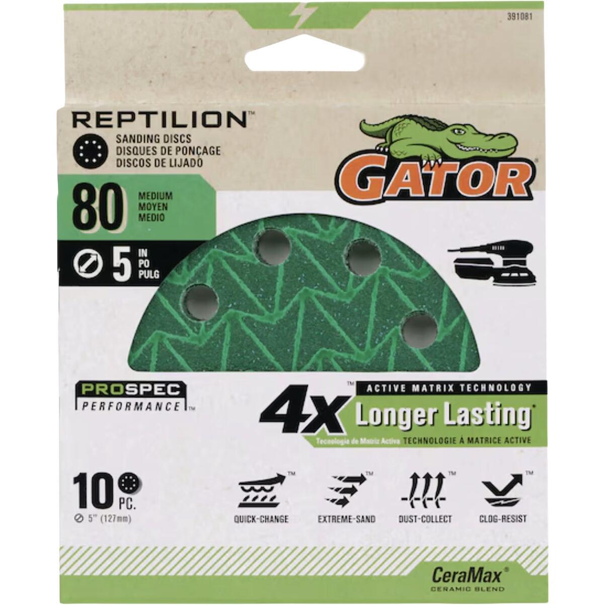 Gator Reptilian 5 In. 8-Hole 80-Grit Sanding Disc (10-Pack)