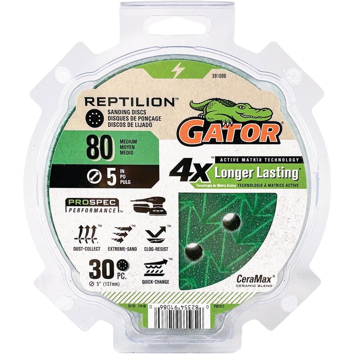 Gator Reptilian 5 In. 8-Hole 80-Grit Sanding Disc (30-Pack)