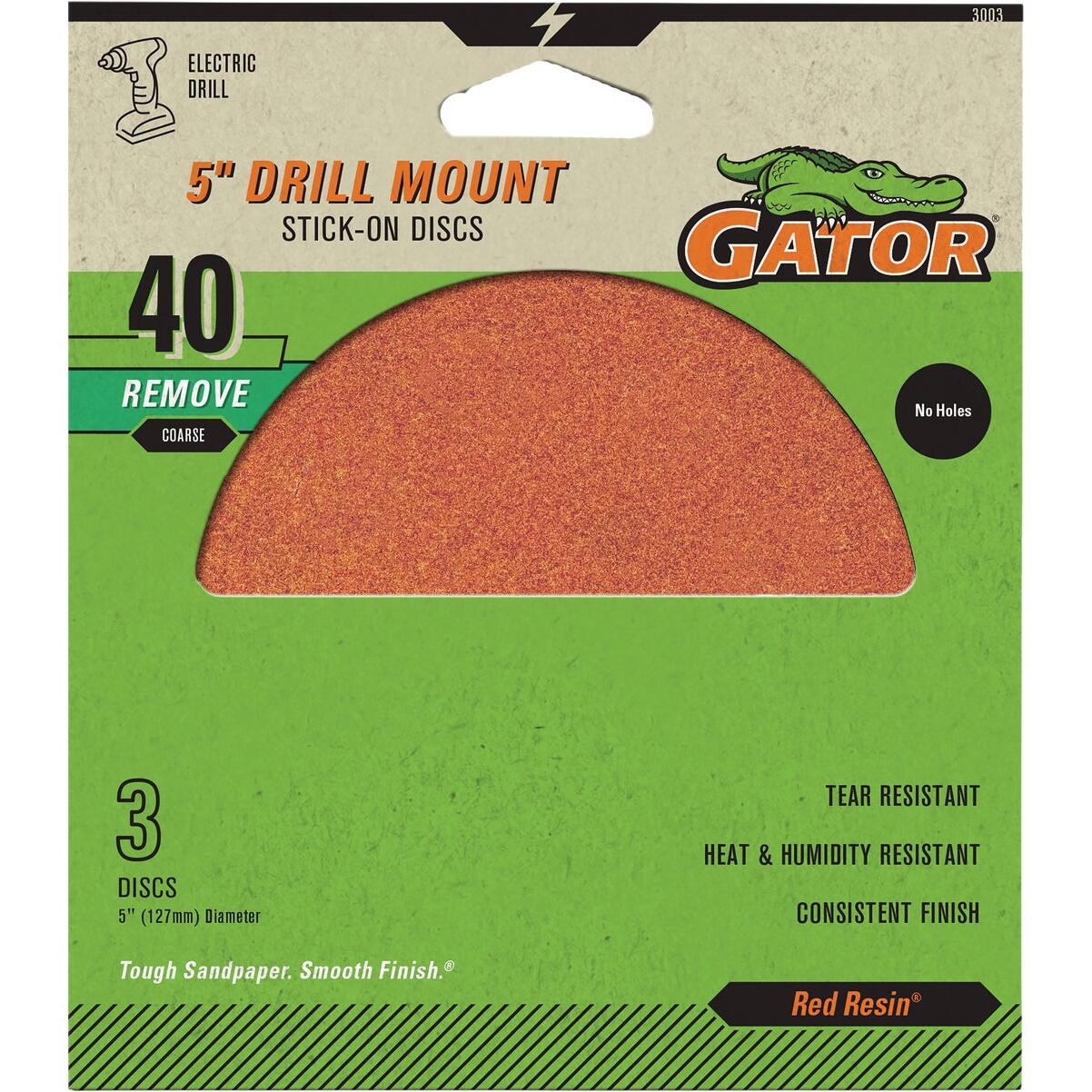 Gator 5 In. 40-Grit Aluminum Oxide Stick-On Sanding Disc (3-Pack)
