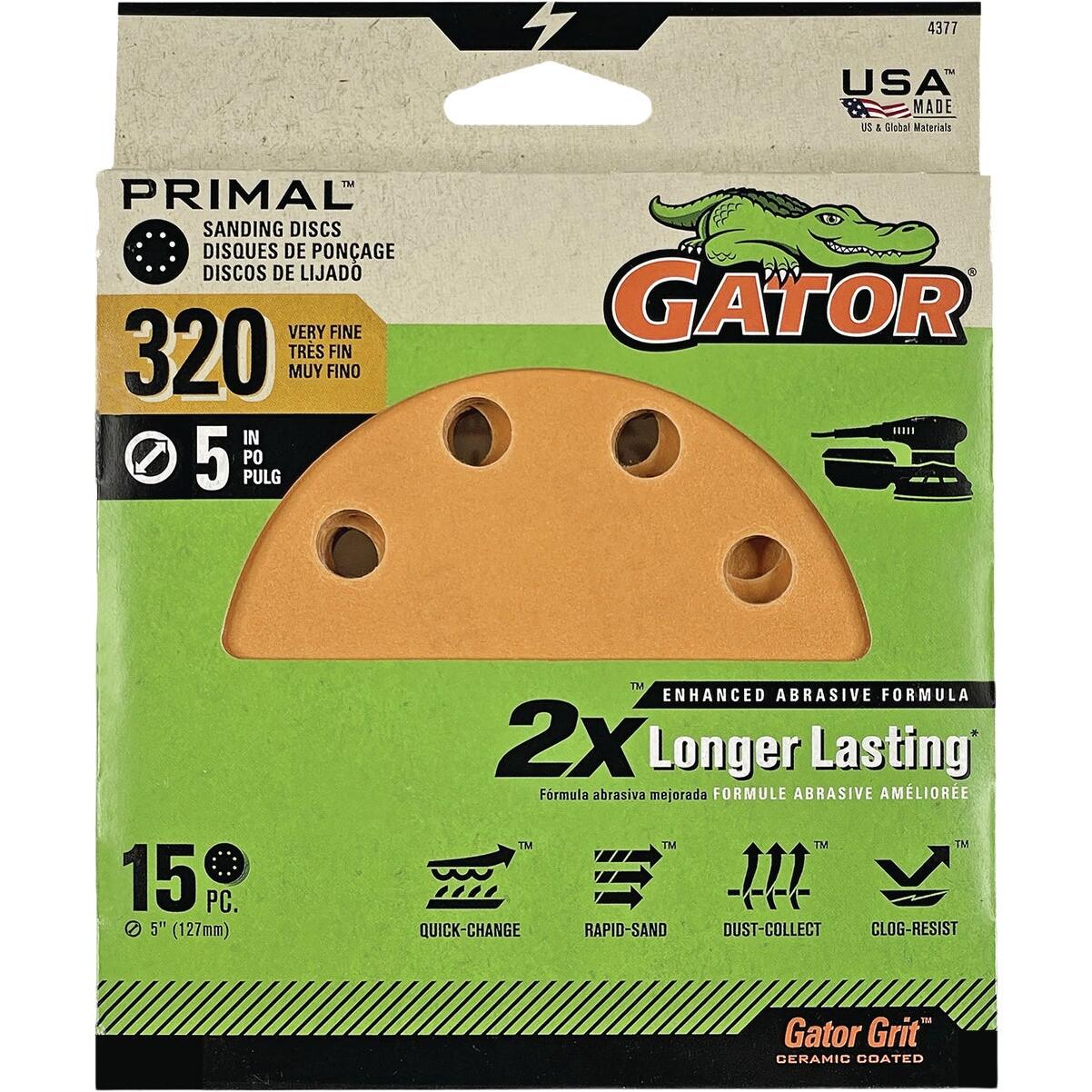 Gator 5 In. 8-Hole 180-Grit Hook & Loop Sanding Disc (15-Pack)