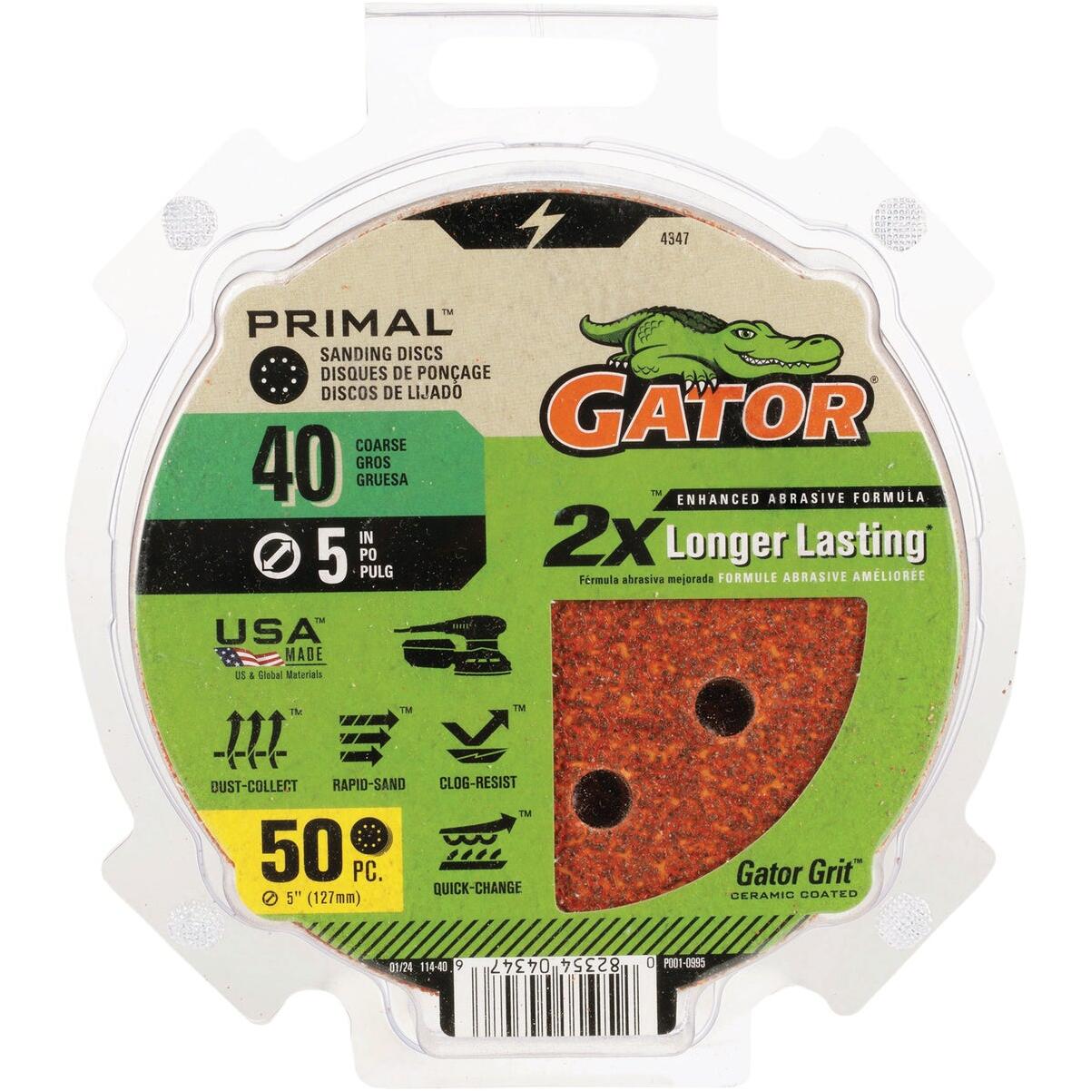 Gator 5 In. 8-Hole 40-Grit Hook & Loop Sanding Disc (50-Pack)