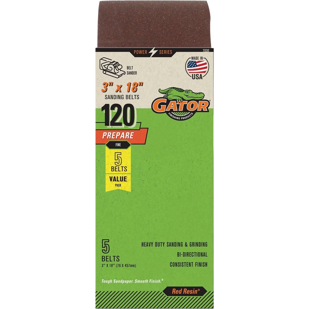 Gator 3 In. x 18 In. 120-Grit Aluminum Oxide Sanding Belt (5-Pack)