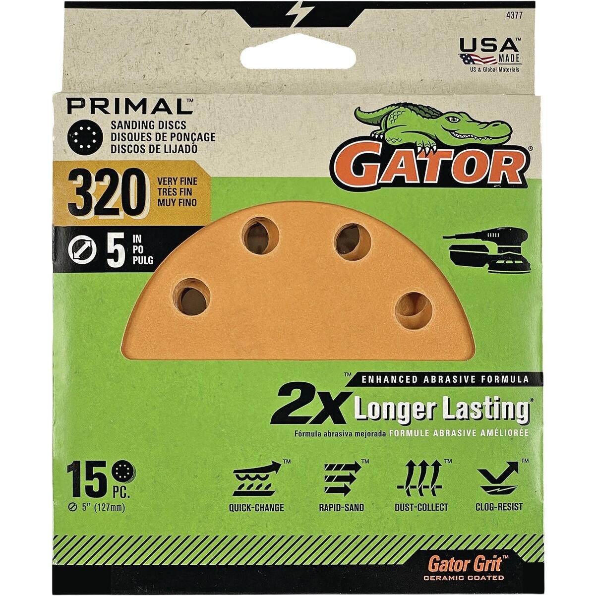Gator 5 In. 8-Hole 320-Grit Hook & Loop Sanding Disc (15-Pack)