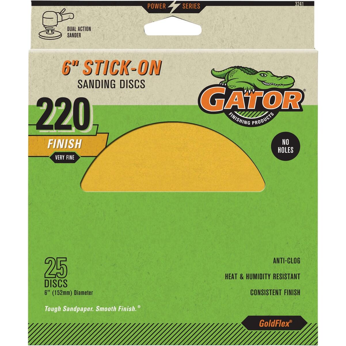 Gator 6 In. 220-Grit Aluminum Oxide Gold Stick-On Sanding Disc (25-Pack)