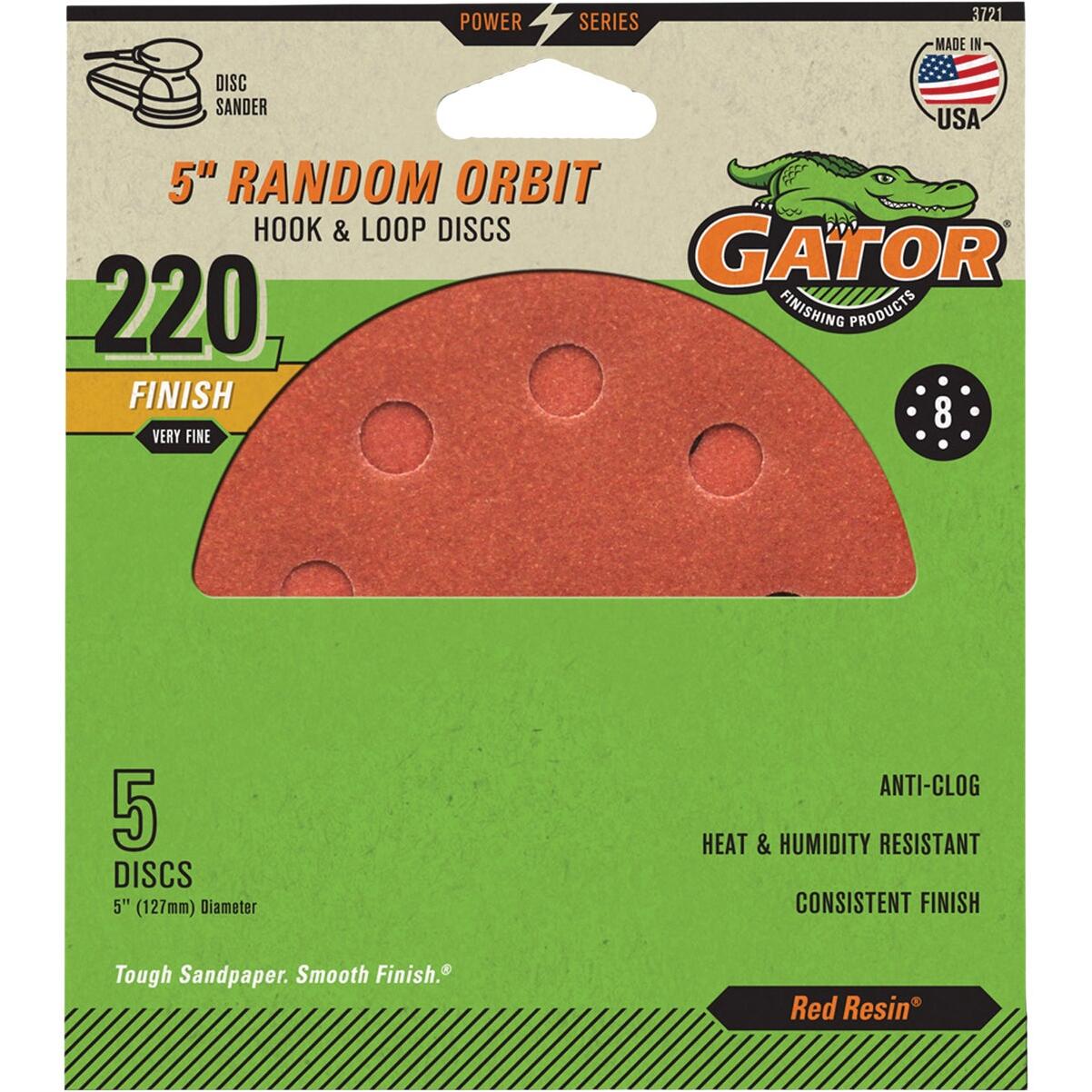 Gator 5 In. 8-Hole 60-Grit Hook & Loop Sanding Disc (5-Pack)