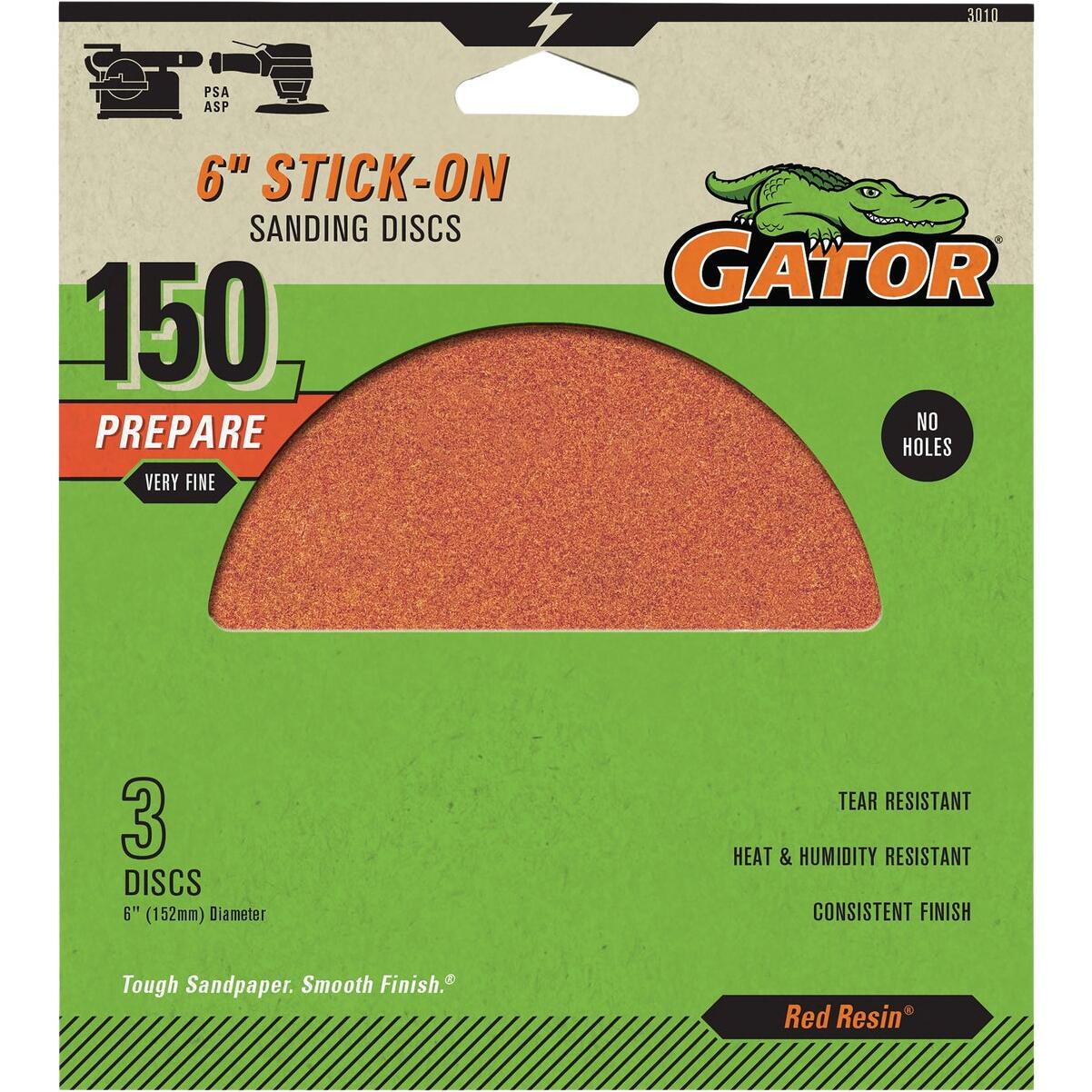 Gator 6 In. 150-Grit Aluminum Oxide Stick-On Sanding Disc (3-Pack)