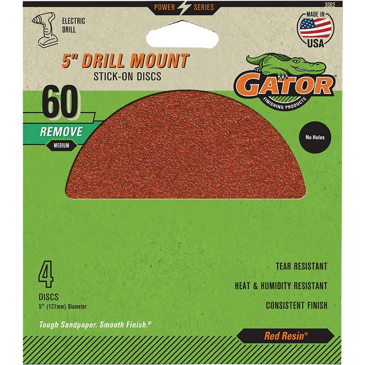 Gator 5 In. 60-Grit Aluminum Oxide Stick-On Sanding Disc (4-Pack)
