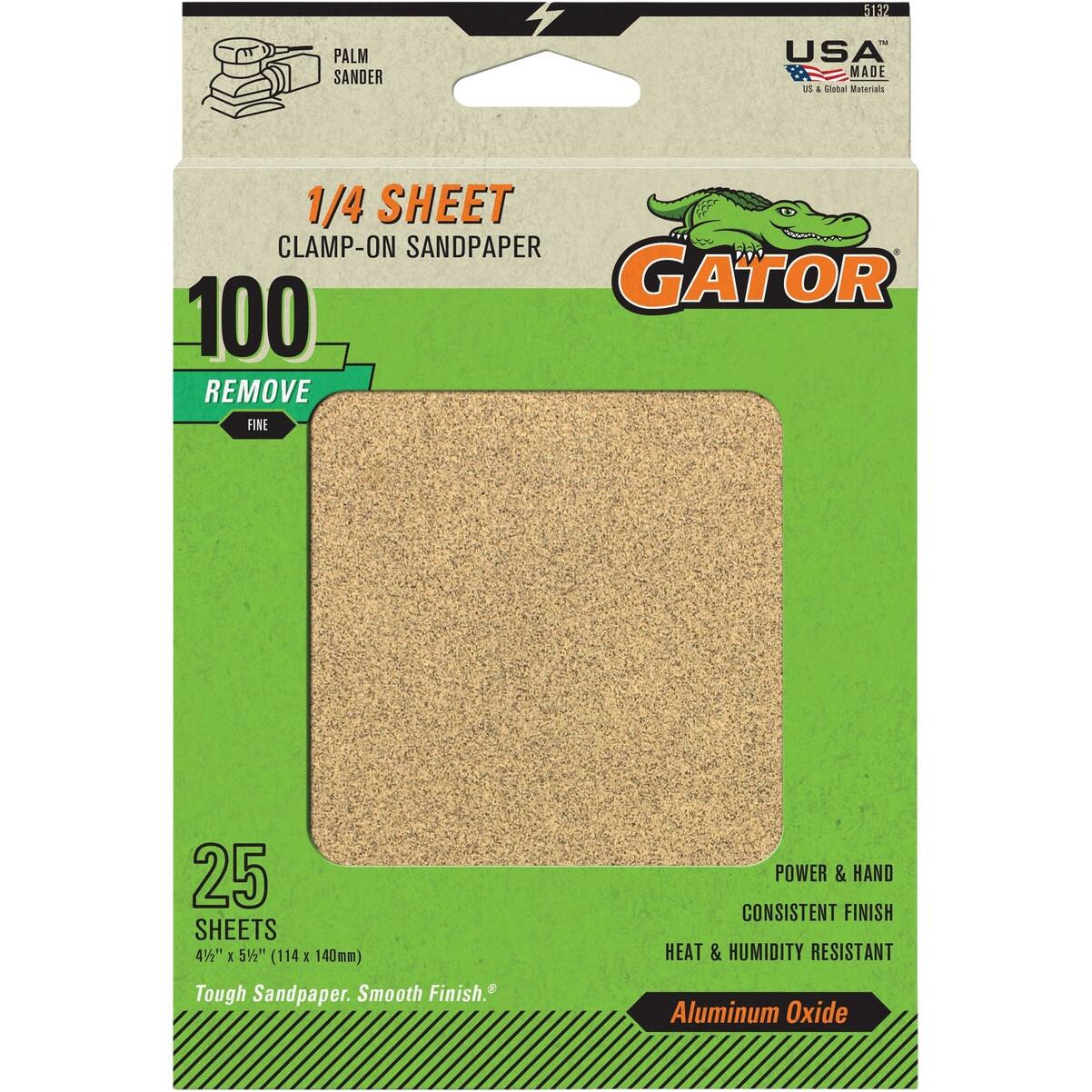 Gator 4.5 In. x 5.5 In. 100-Grit Aluminum Oxide Sandpaper Sheet (25-Pack)