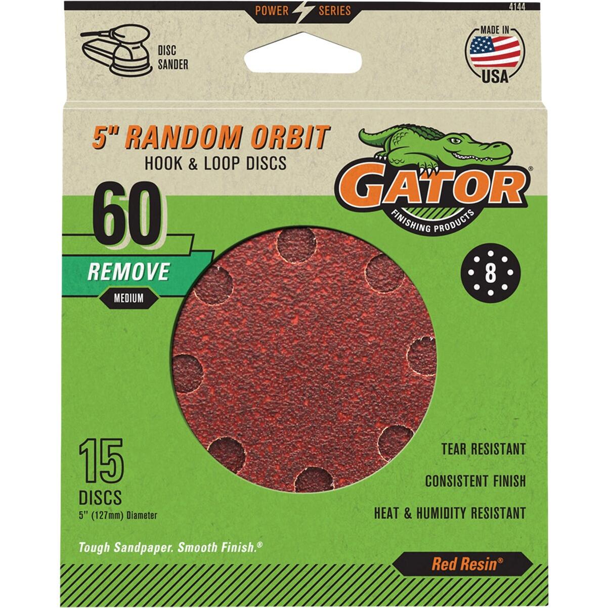 Gator 5 In. 8-Hole 60-Grit Hook & Loop Sanding Disc (15-Pack)