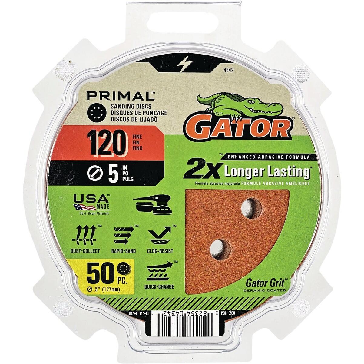 Gator 5 In. 8-Hole 120-Grit Hook & Loop Sanding Disc (50-Pack)