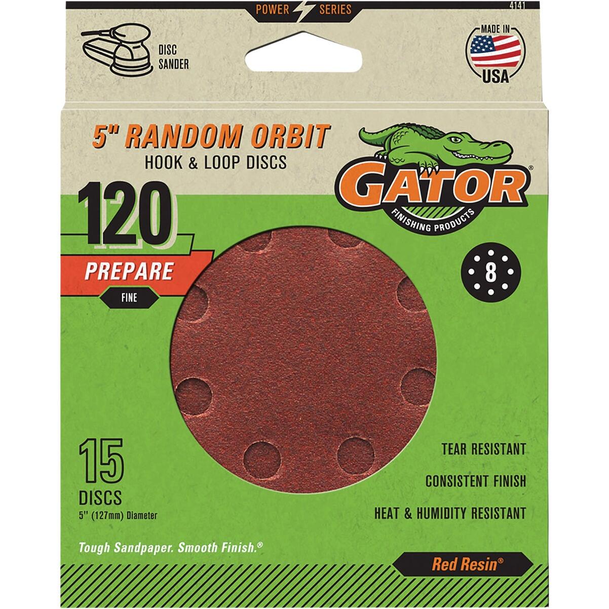 Gator 5 In. 8-Hole 120-Grit Hook & Loop Sanding Disc (15-Pack)