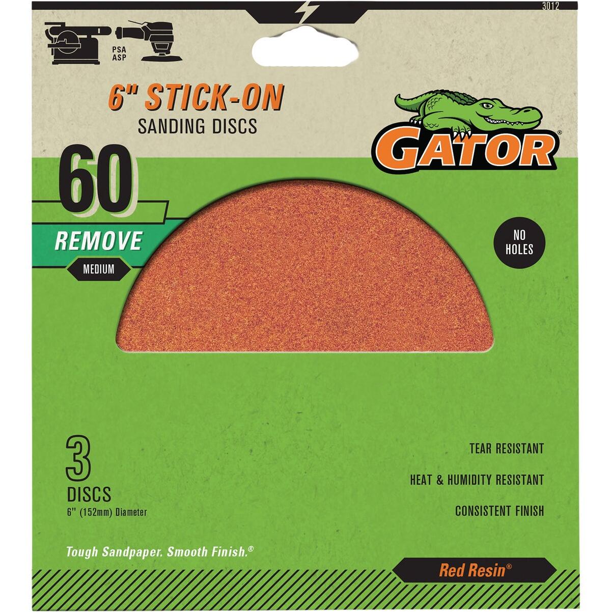 Gator 6 In. 60-Grit Aluminum Oxide Stick-On Sanding Disc (3-Pack)