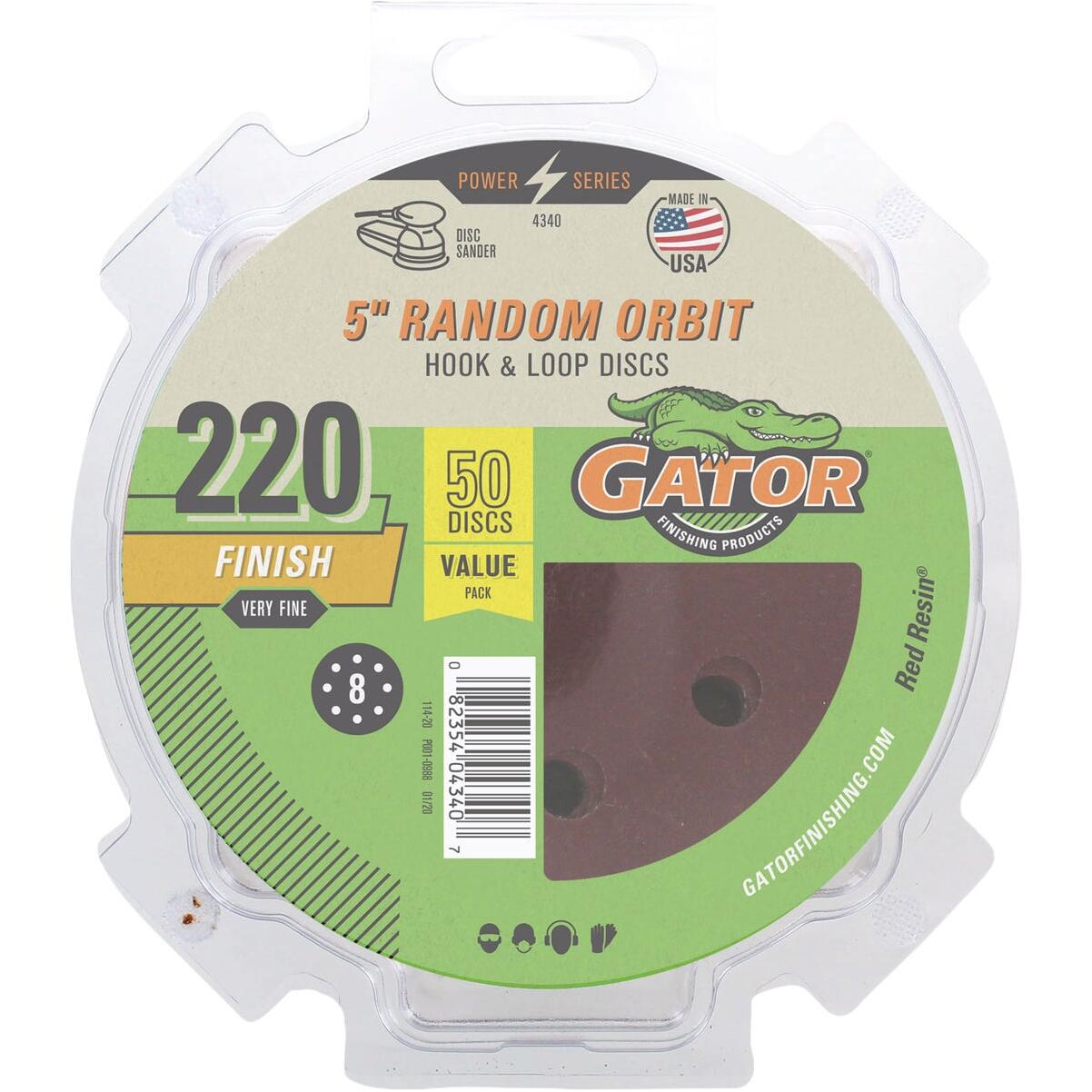 Gator 5 In. 8-Hole 220-Grit Hook & Loop Sanding Disc (50-Pack)