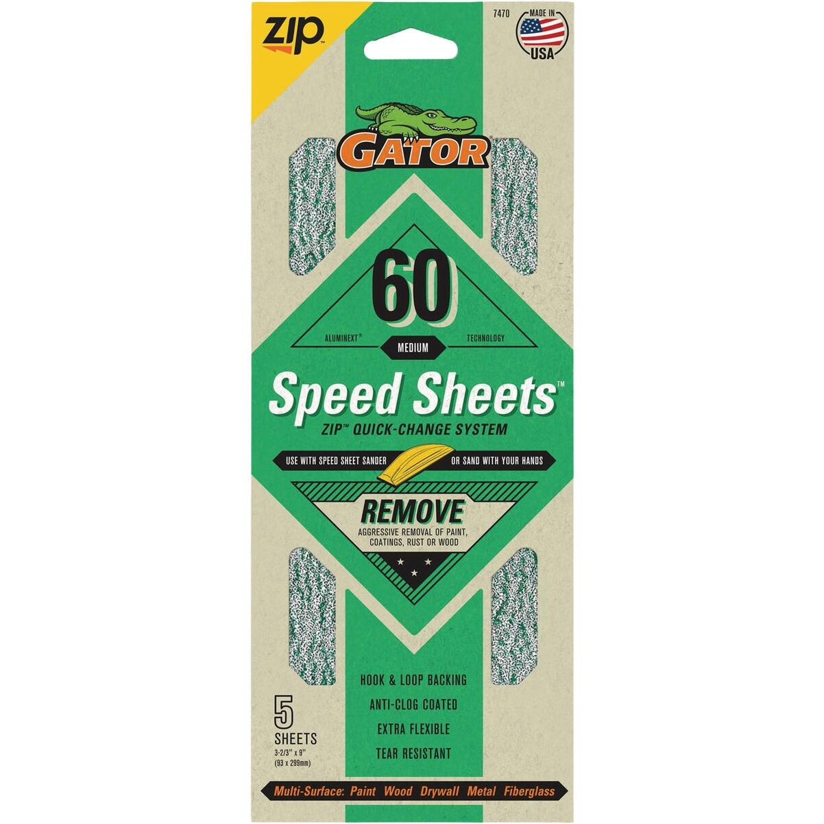 Gator Grit 3 In. x 9 In. Coarse ZIP Speed Sheet, 60 Grit (5-Pack)