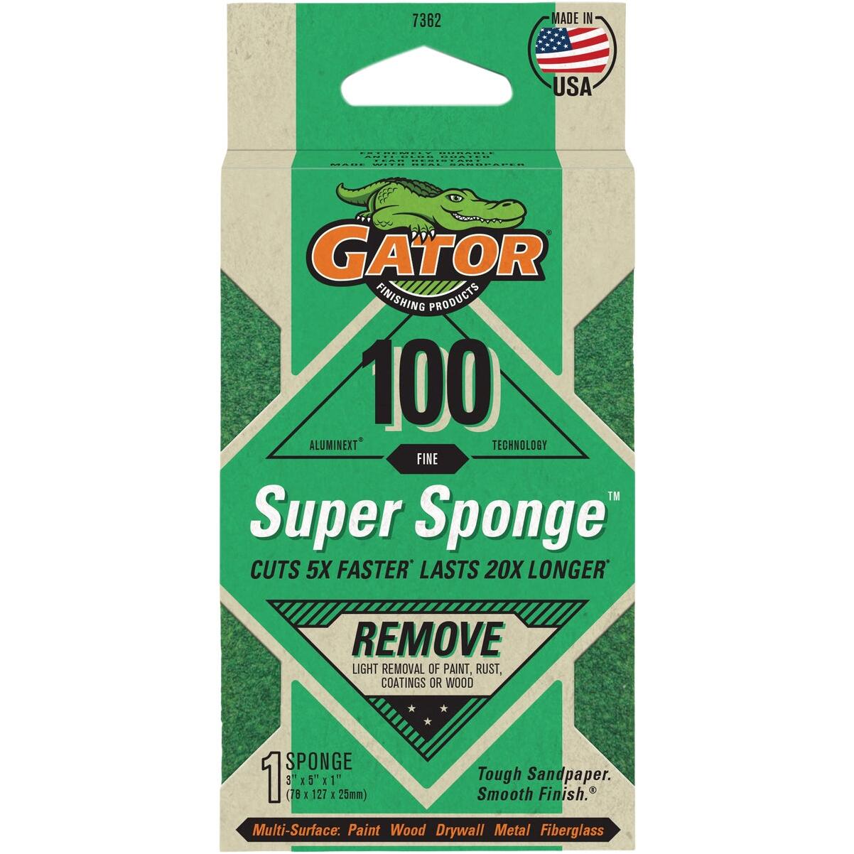Gator Premium Super Sponge 3 In. x 5 In. x 1 In. 100 Grit Fine Sanding Sponge