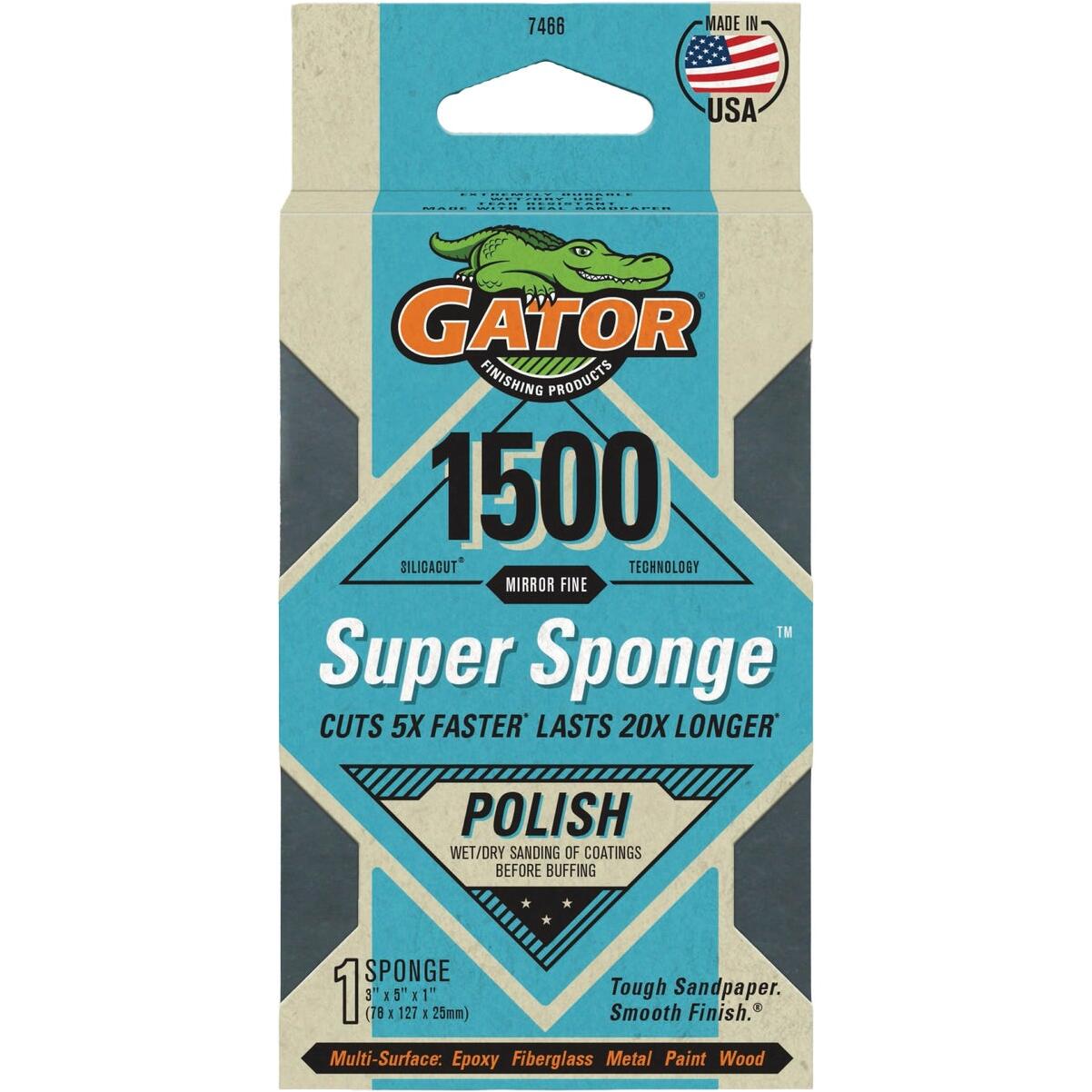 Gator Premium Super Sponge 3 In. x 5 In. x 1 In. 1500 Grit Mirror Fine Sanding Sponge