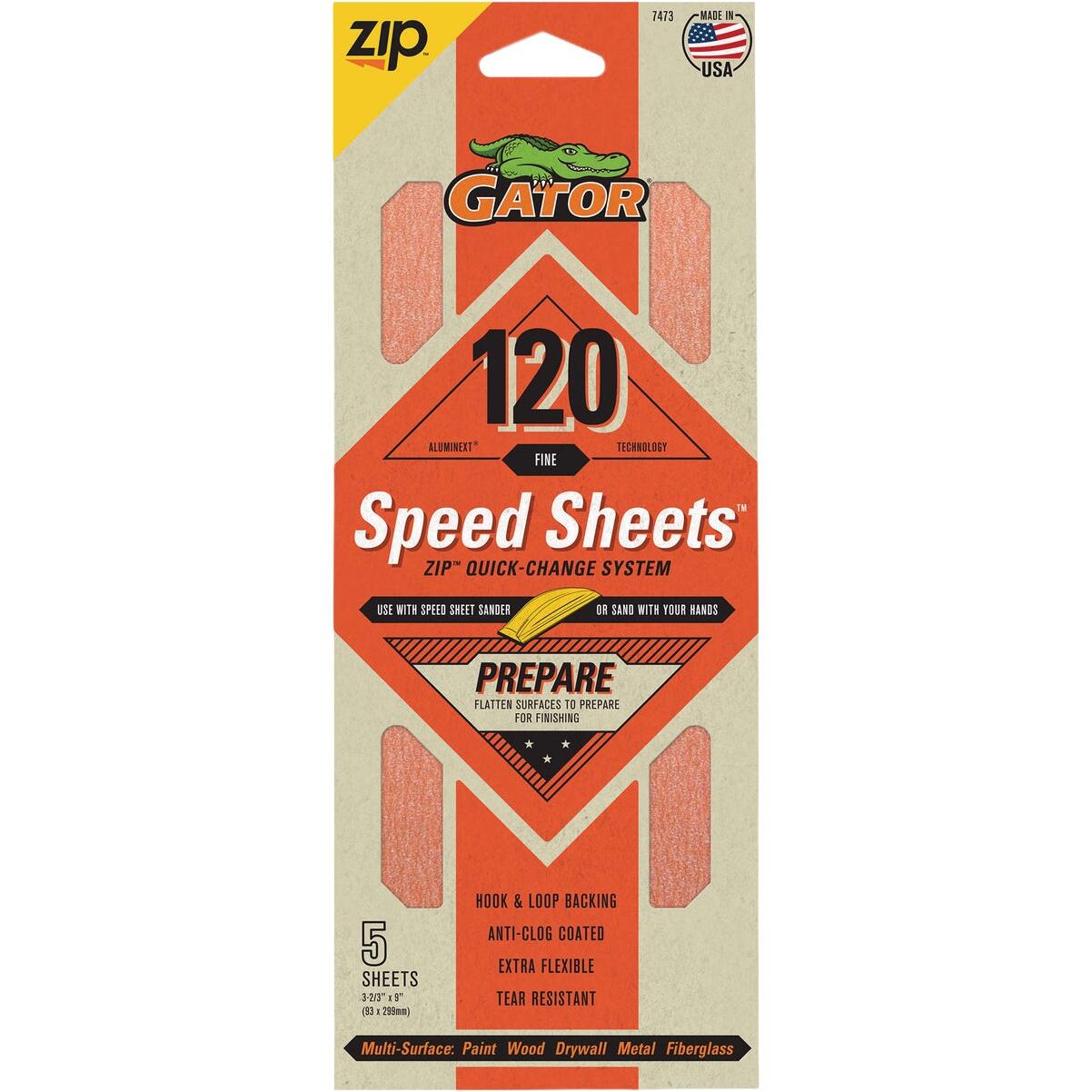 Gator Grit 3 In. x 9 In. Medium ZIP Speed Sheet, 120 Grit (5-Pack)