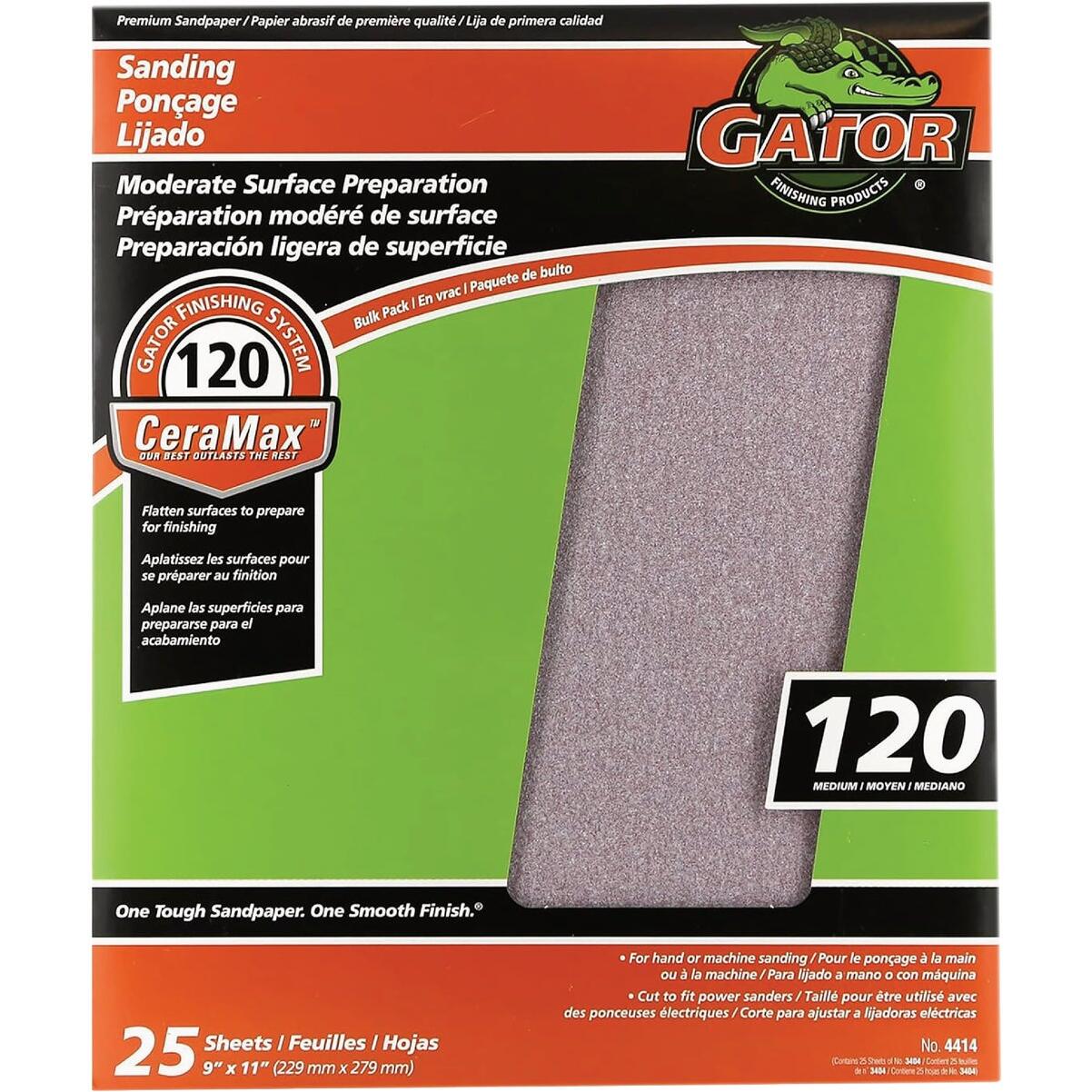 GatorGrit 9 In. x 11 In. Medium 120-Grit Premium Ceramic Sandpaper (25-Pack)