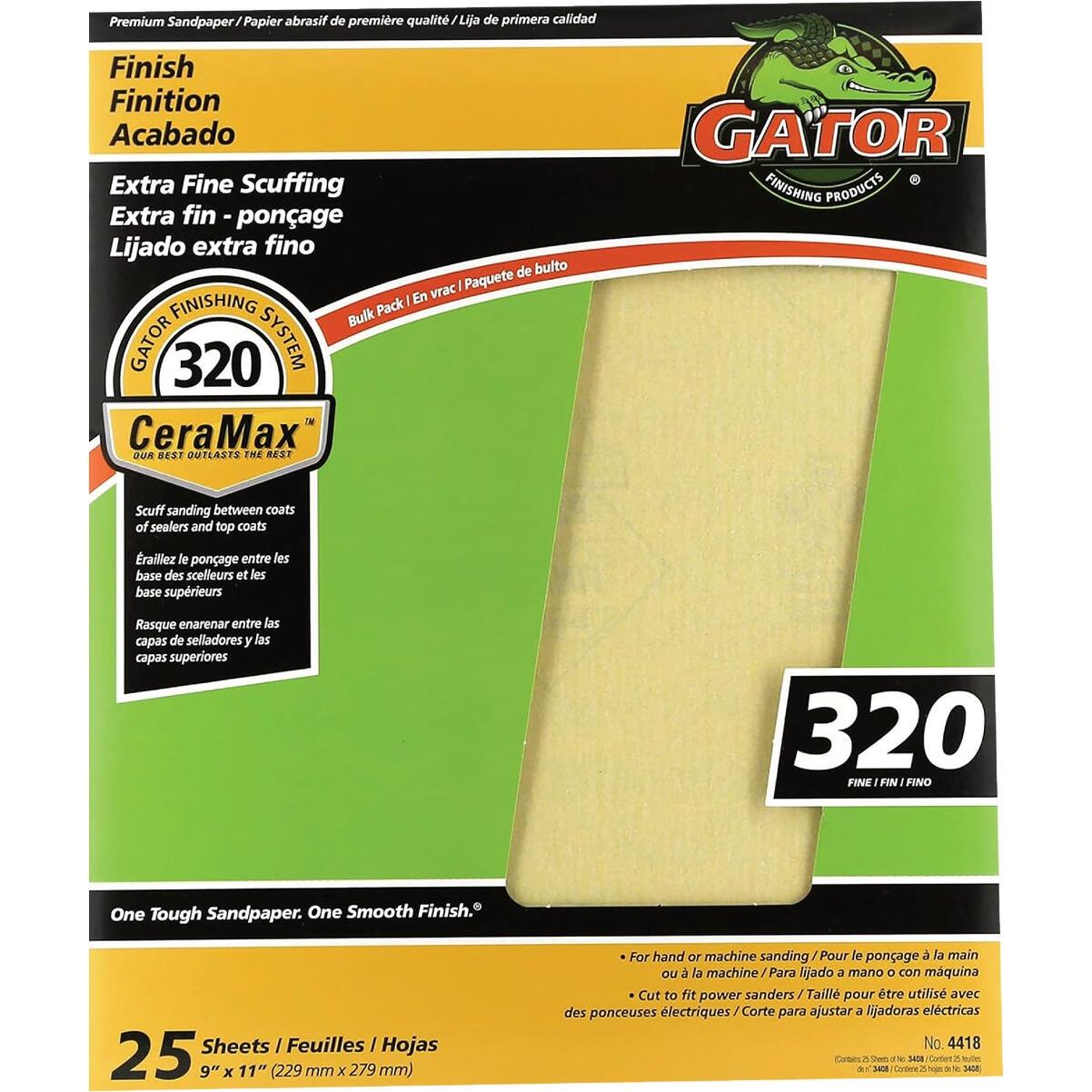 GatorGrit 9 In. x 11 In. 320-Grit Fine Premium Ceramic Sandpaper (25-Pack)
