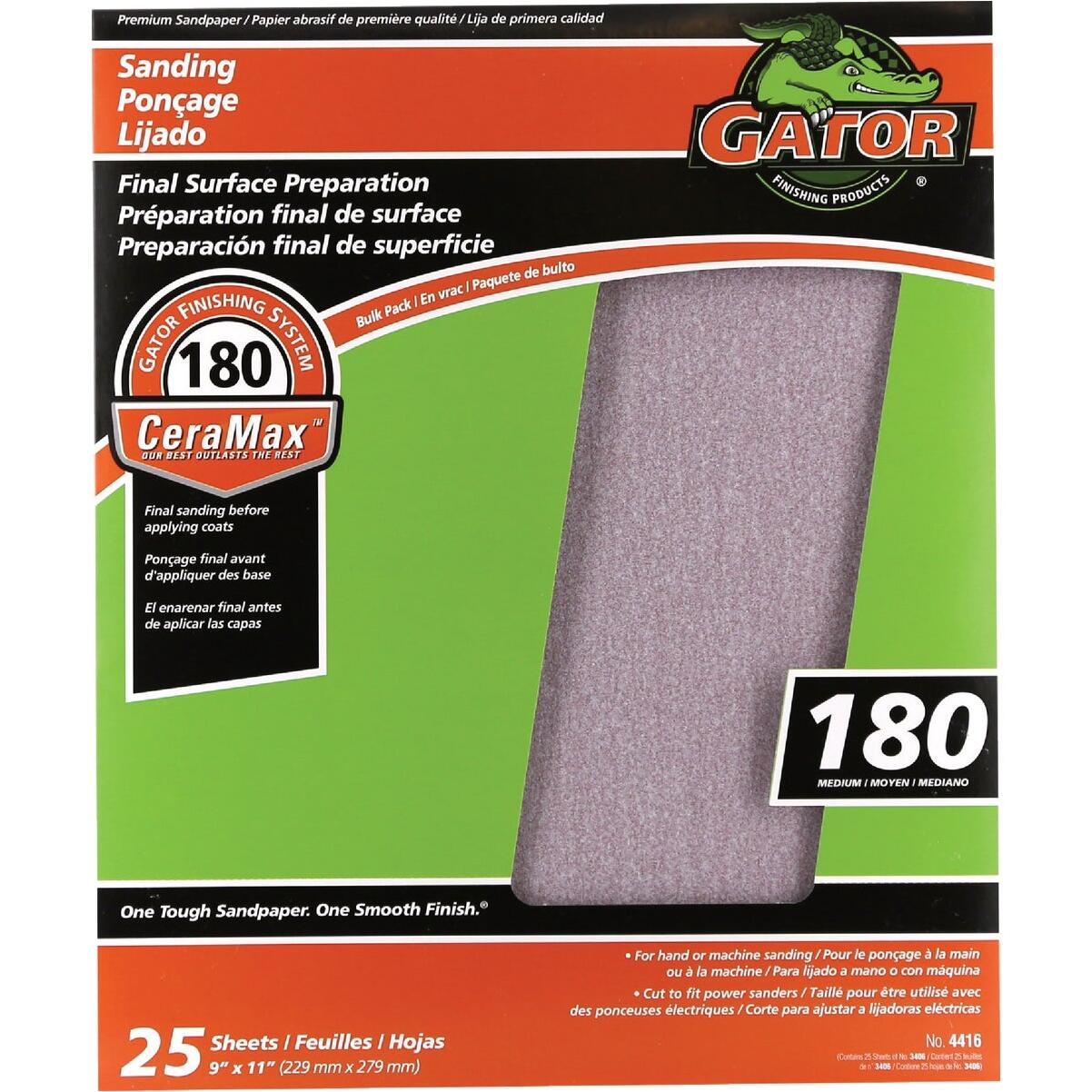 GatorGrit 9 In. x 11 In. Medium 180-Grit Premium Ceramic Sandpaper (25-Pack)