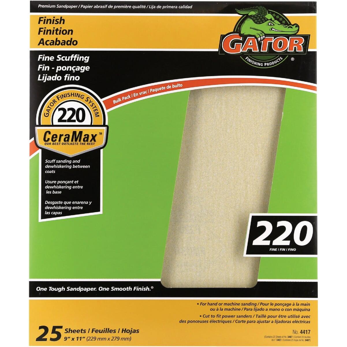 GatorGrit 9 In. x 11 In. Fine 220-Grit Premium Ceramic Sandpaper (25-Pack)