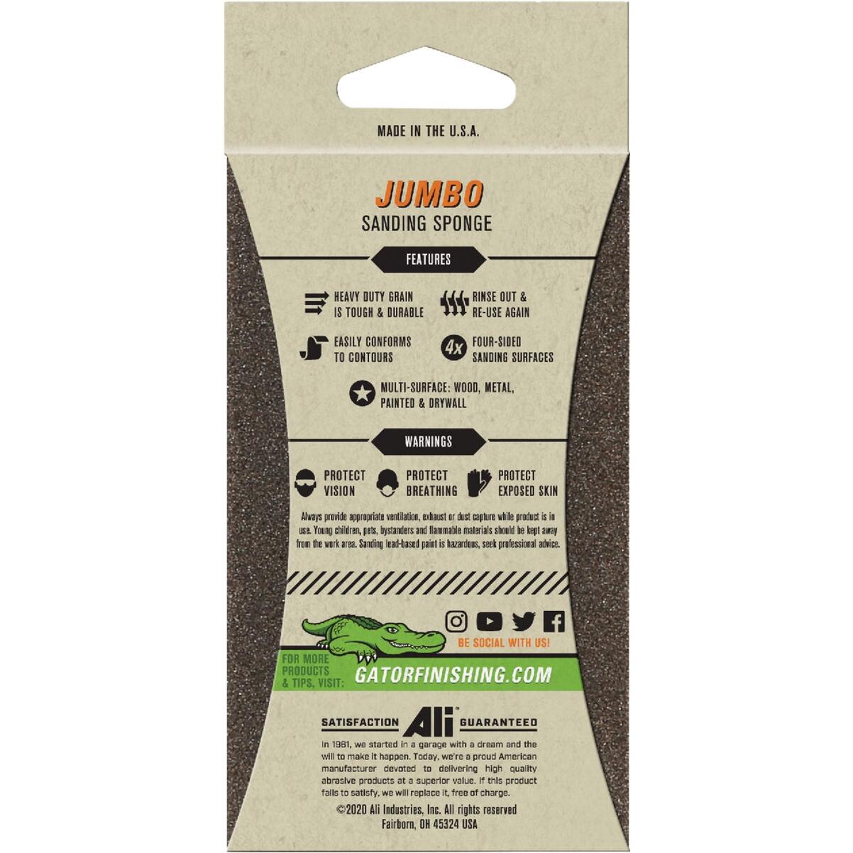 Gator 3 In. x 5 In. Fine/Medium 100/60 Grit Jumbo Sanding Sponge