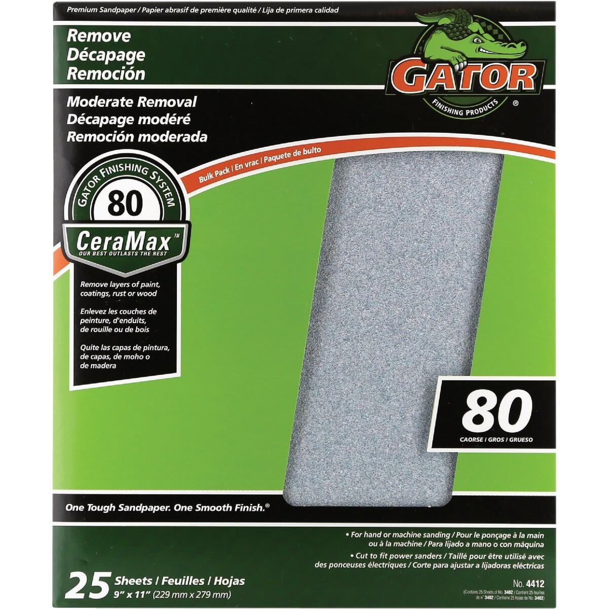 GatorGrit 9 In. x 11 In. Coarse 80-Grit Premium Ceramic Sandpaper (25-Pack)