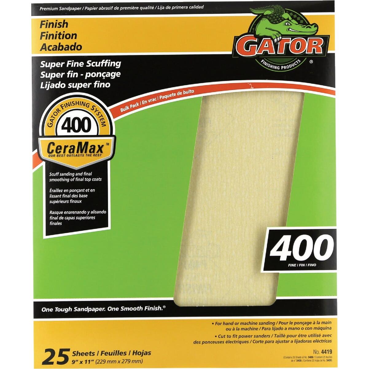 GatorGrit 9 In. x 11 In. 400-Grit Fine Premium Ceramic Sandpaper (25-Pack)