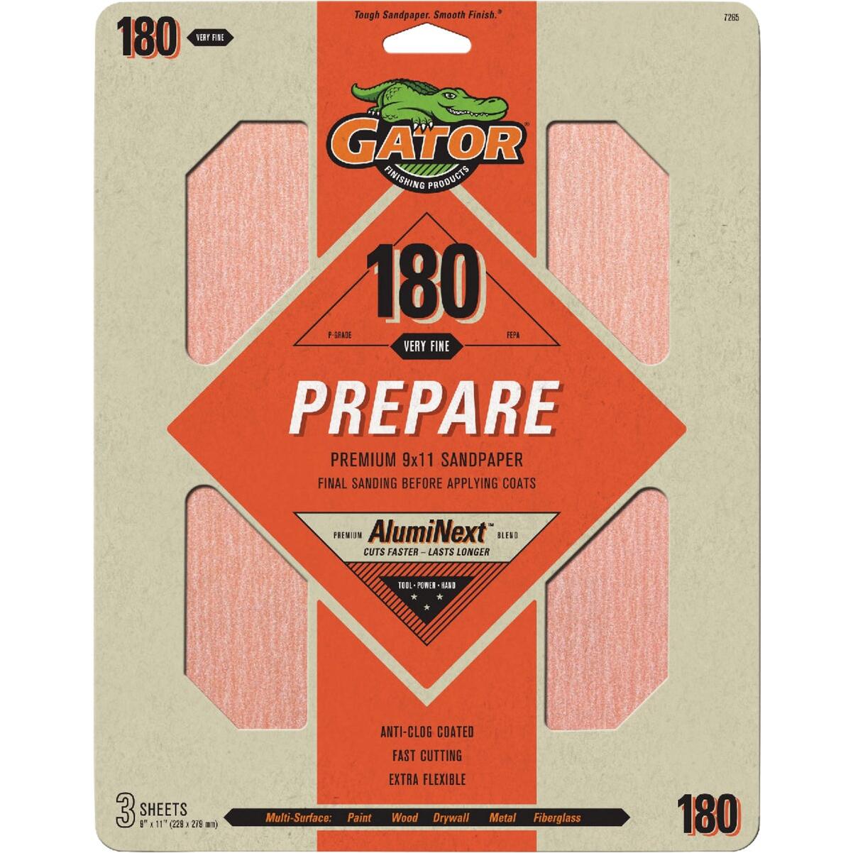 Gator 9 In. x 11 In. 180-Grit Sandpaper (3-Pack)