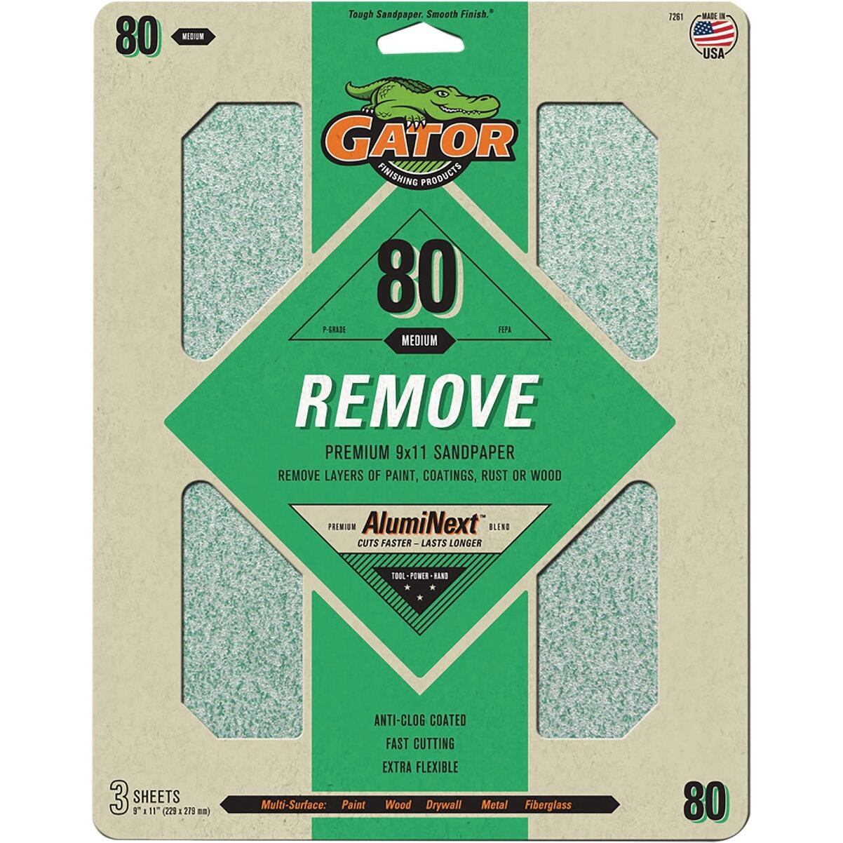 Gator 9 In. x 11 In. 80-Grit Sandpaper Sheet (3-Pack)