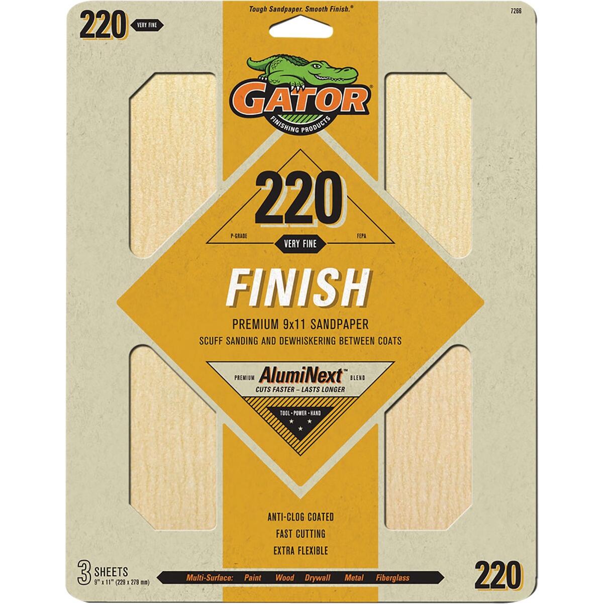 Gator 9 In. x 11 In. 220-Grit Sandpaper Sheet (3-Pack)
