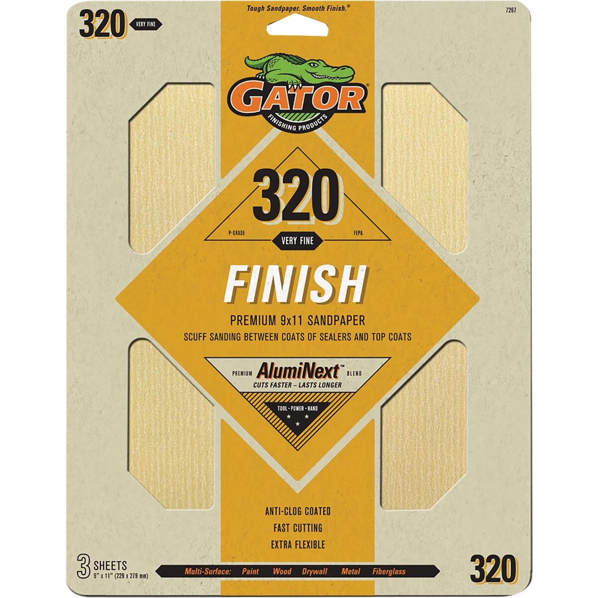 Gator 9 In. x 11 In. 320-Grit Sandpaper (3-Pack)
