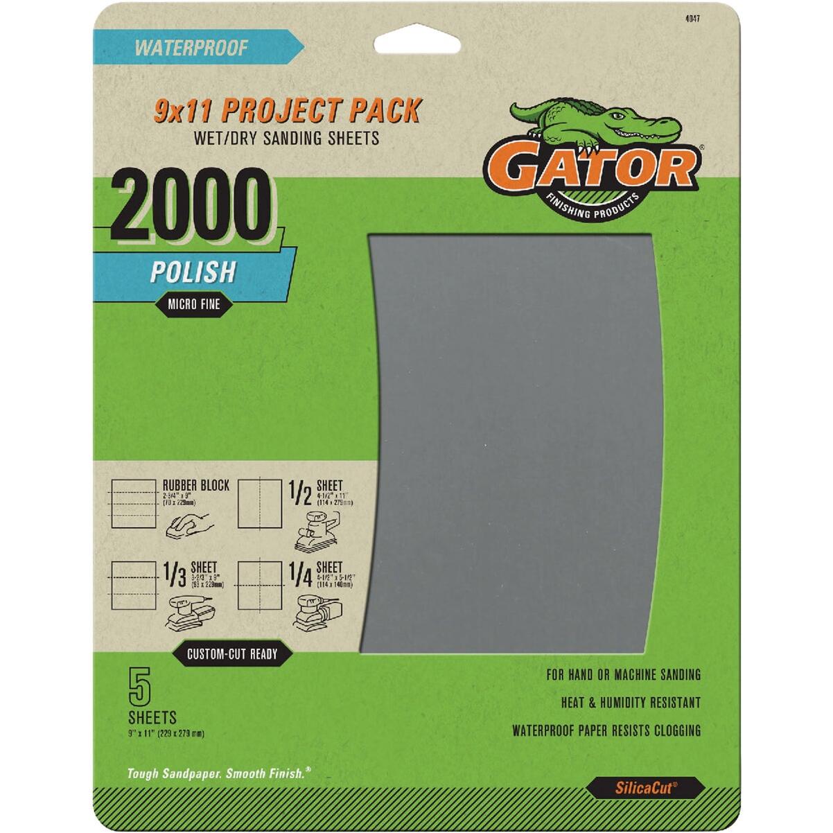 GatorGrit 9 In. x 11 In. Mirror Fine 2000-Grit Sandpaper (5-Pack)