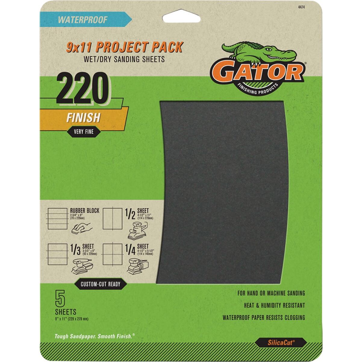 GatorGrit 9 In. x 11 In. Very Fine 220-Grit Sandpaper (5-Pack)